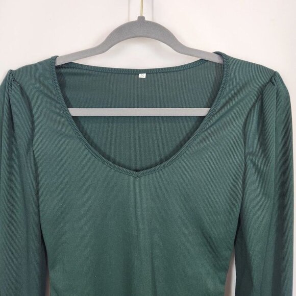 Ribbed Long Sleeve Shirt in Dark Green - Size Small - Picture 2 of 5